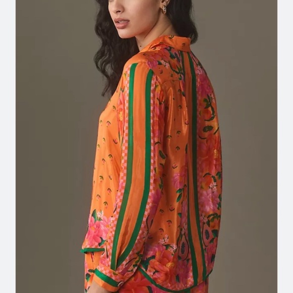 NEW Farm Rio Fruit Garden Scarf Long Sleeve Button Down Shirt women’s size XL - Picture 3 of 15